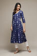 Navy Cotton IKAT Straight Yarndyed Kurta image number 4