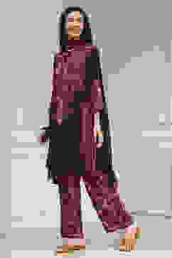 Brown Printed Straight Suit Set image number 3