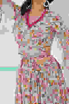 Off-White & Pink Floral Printed Flared Lehenga Set image number 1