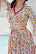 Off-White & Pink Floral Printed Flared Lehenga Set image number 1