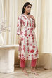 Ecru and Pink Printed Straight Kurta image number 4