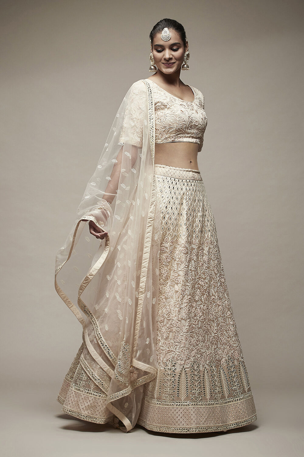 Beige Nylon Lehenga Set image number 4