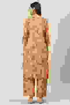 Peach Printed Straight Kurta Palazzo Suit Set image number 4