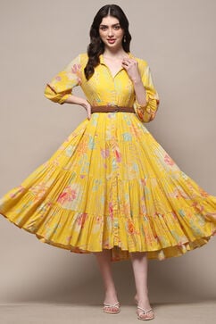 Yellow Rayon Tiered Dress image number 0
