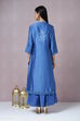 Blue Cotton Silk Front Open Kurta Skirt Suit Set image number 7