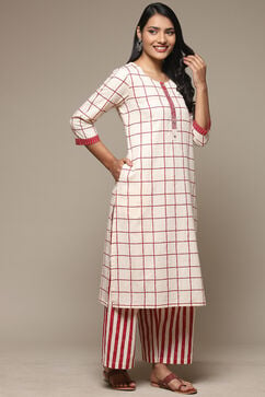 Natural & Berry Cotton Blend Straight Kurta Palazzo Suit Set image number 5