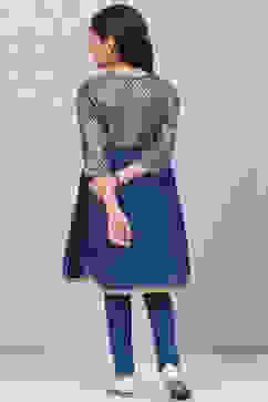 Blue Art Silk Straight Printed Kurta Set image number 4