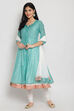 Turquoise Art Silk A-Line Kurta Churidar Suit Set image number 2