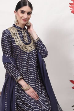 Rohit Bal Blue Cotton Silk Straight Yarndyed Suit Set image number 8