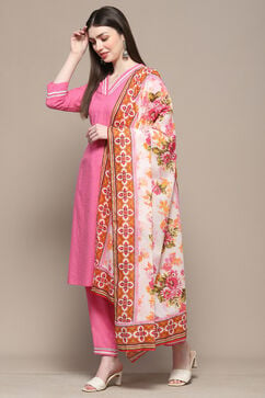 Pink Cotton Straight Suit Set image number 4