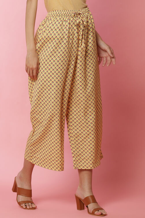 Yellow Viscose Printed Palazzo Pants image number 2