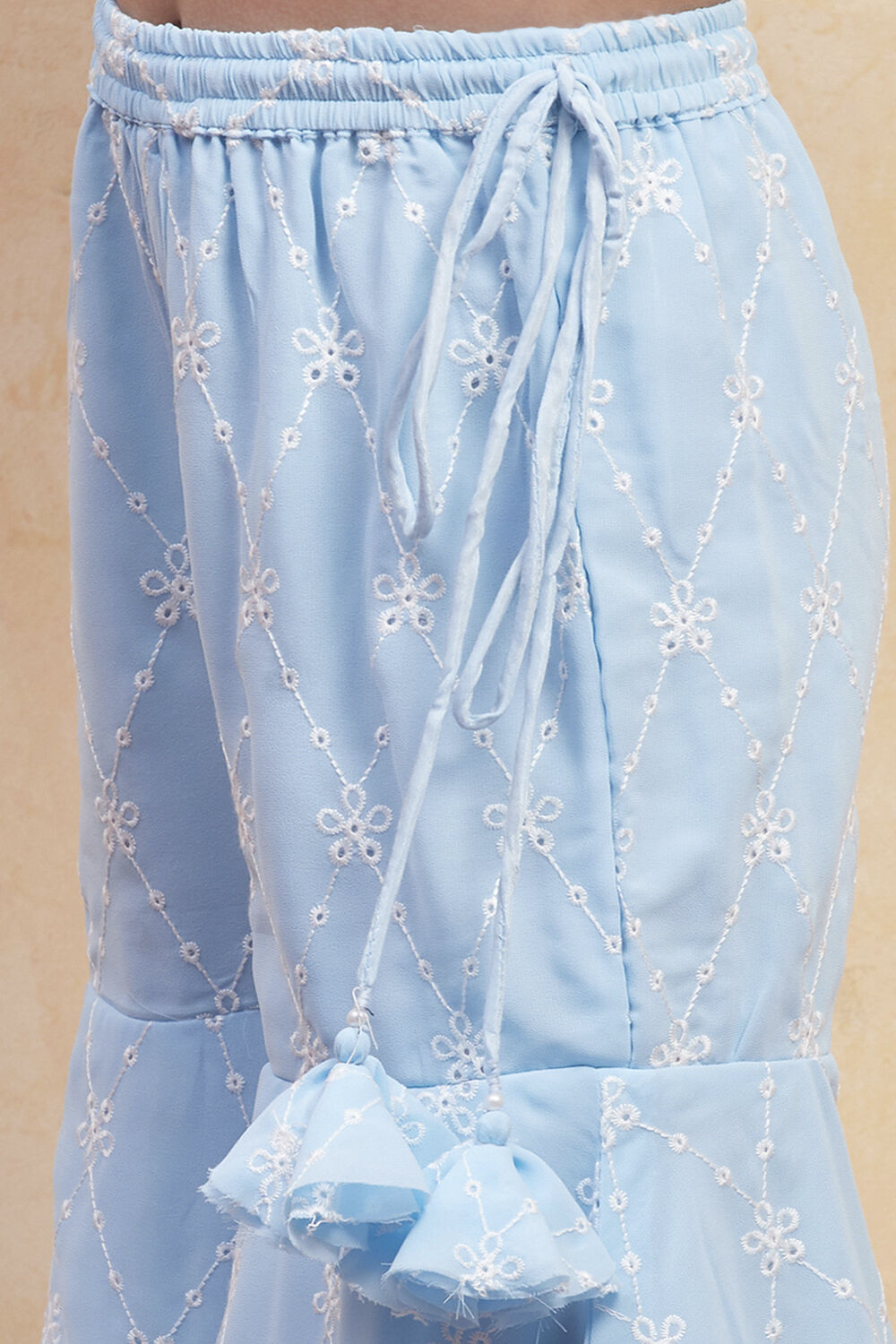 Powder Blue Cotton Embroidered Kurta Sharara Set image number 2