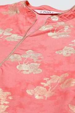 Peach Printed Cotton Straight Kurta Palazzo Suit Set image number 1