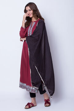 Black Cotton Crushed Printed Dupatta image number 0