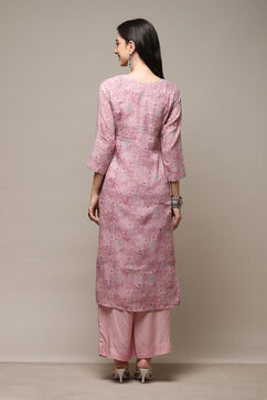 Pink Linen Machine Embroidered Unstitched Suit Set image number 5