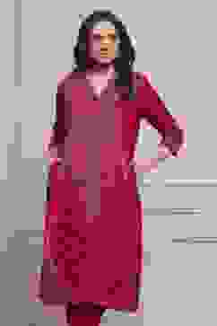 Pink Velvet Straight Winter Kurta Set image number 7