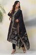 Black Poly Viscose A-Line Kurta Slim Pant Suit Set image number 2