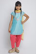 Turquoise Poly Cotton Straight Kurta Salwar Suit Set image number 0