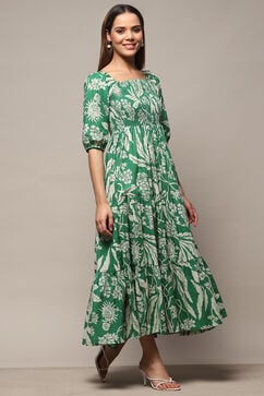 Green Cotton Tiered Dress image number 4