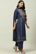 Navy Cotton Straight Kurta Palazzo Suit Set image number 6