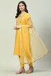 Mustard Art Silk Straight Kurta Slim Pant Suit Set image number 5