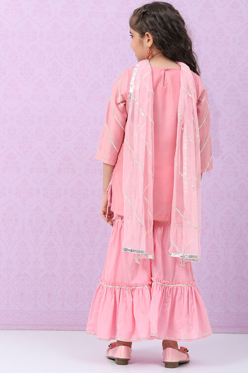 Pink Art Silk Straight Kurta Sharara Suit Set image number 4