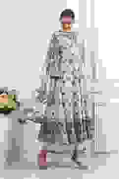 Indigo and Off-White Cotton Angrakha Anarkali Suit Set image number 5