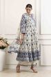 Indigo and Off-White Cotton Angrakha Anarkali Suit Set image number 5