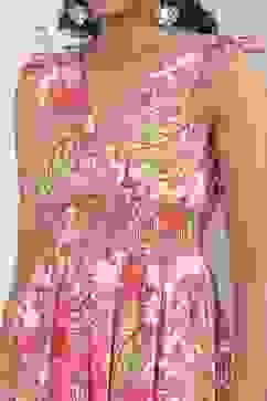 Pink Floral Printed Kalidar Flared Dress image number 1