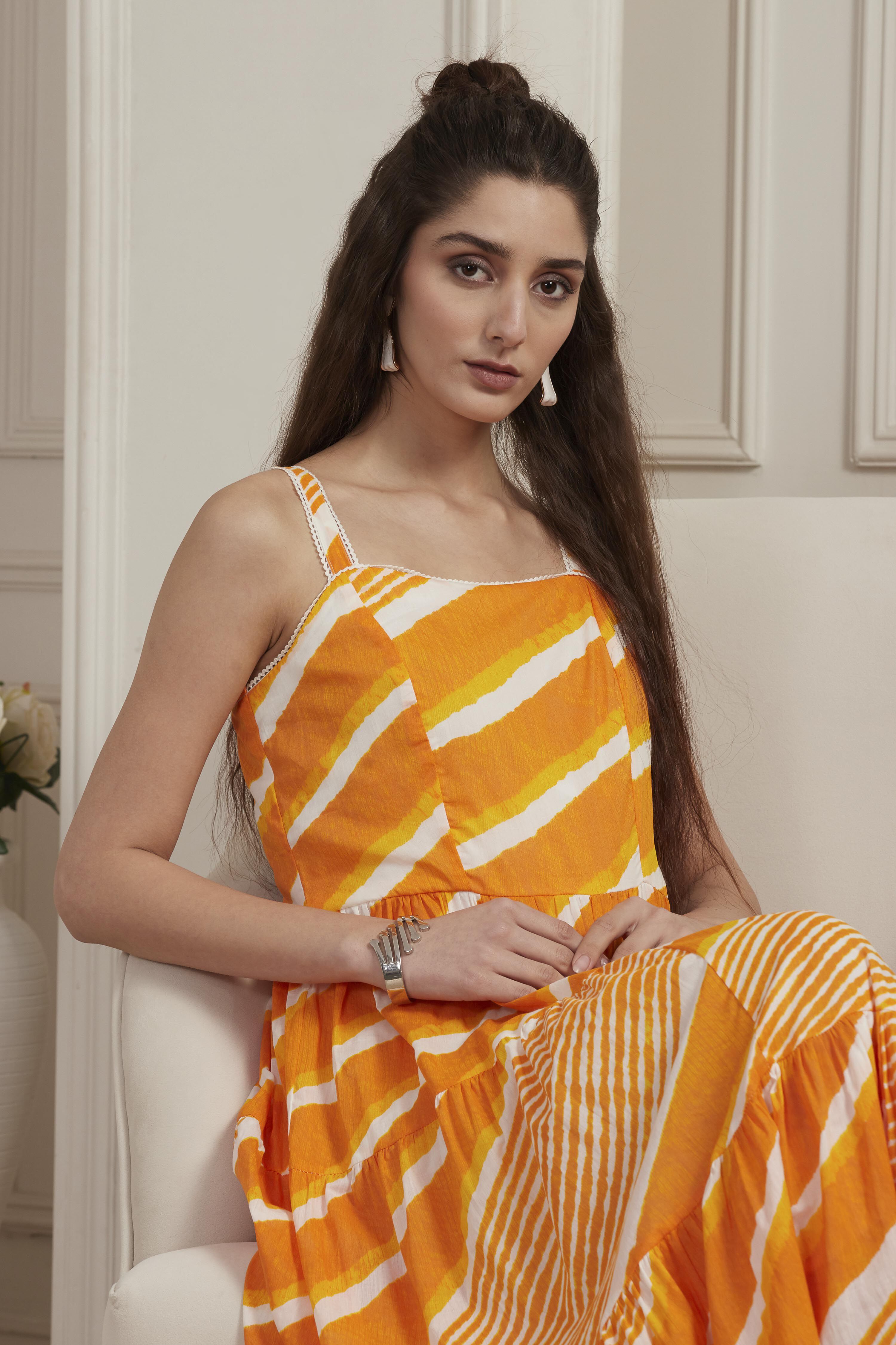 Yellow Cotton Tiered Dress image number 6