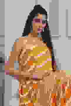 Yellow Cotton Printed Tiered Dress image number 6