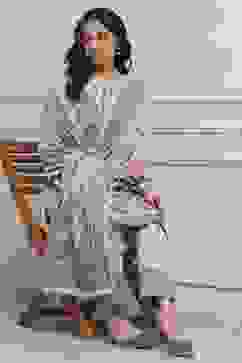 Ivory Printed Straight Winter Suit Set image number 0