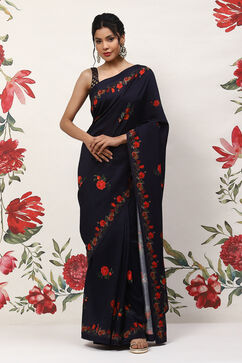 Rohit Bal Indigo Cotton Blend Saree image number 5