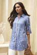 Blue Printed High-Low Short Kurta image number 2