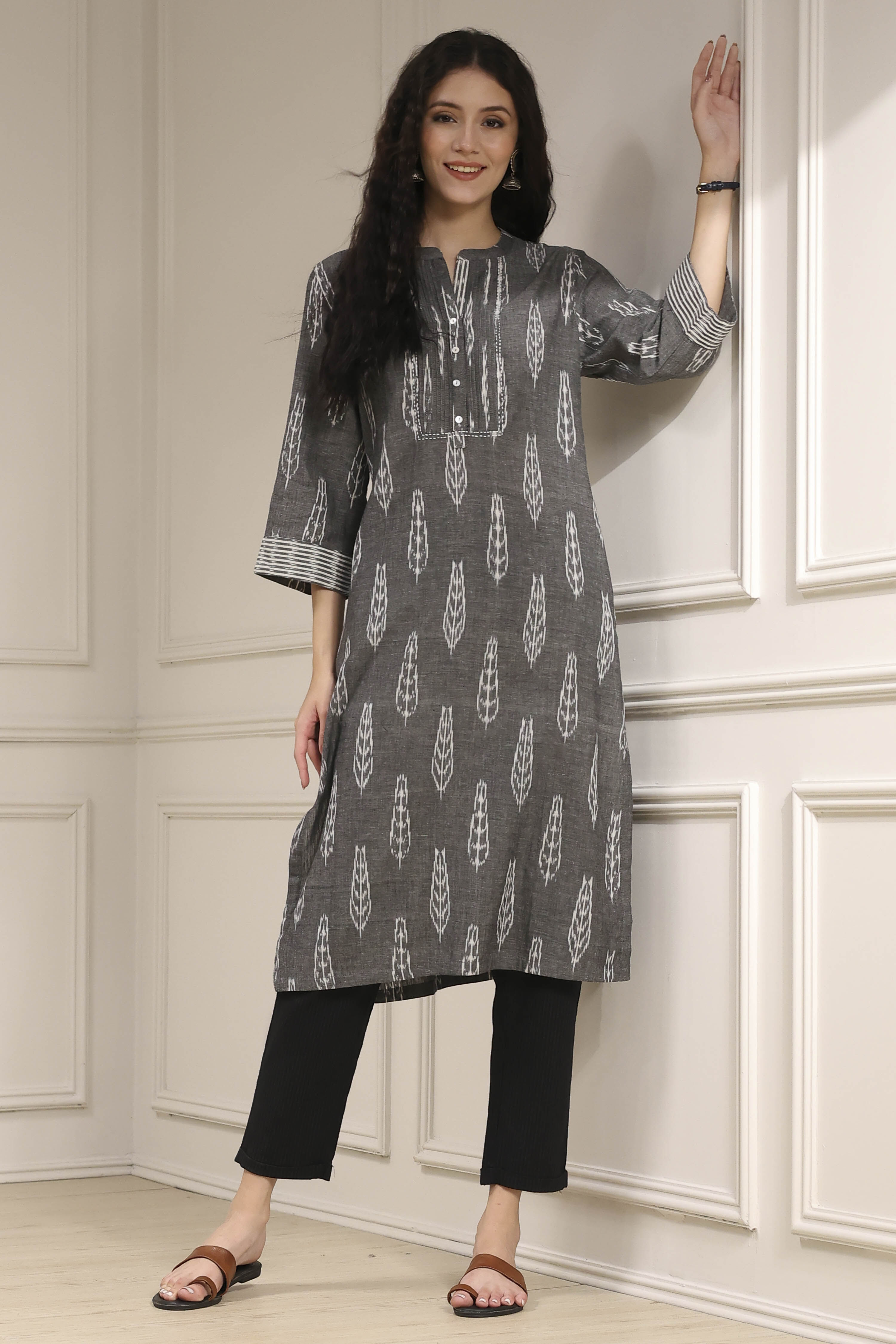 Grey Printed Straight Kurta image number 5