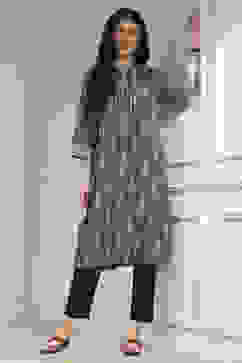 Grey Printed Straight Kurta image number 5