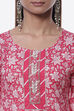 Pink Cotton Screen Print Unstitched Suit Set image number 1