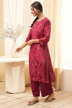 Burgundy Crepe Printed Straight Kurta Set image number 3