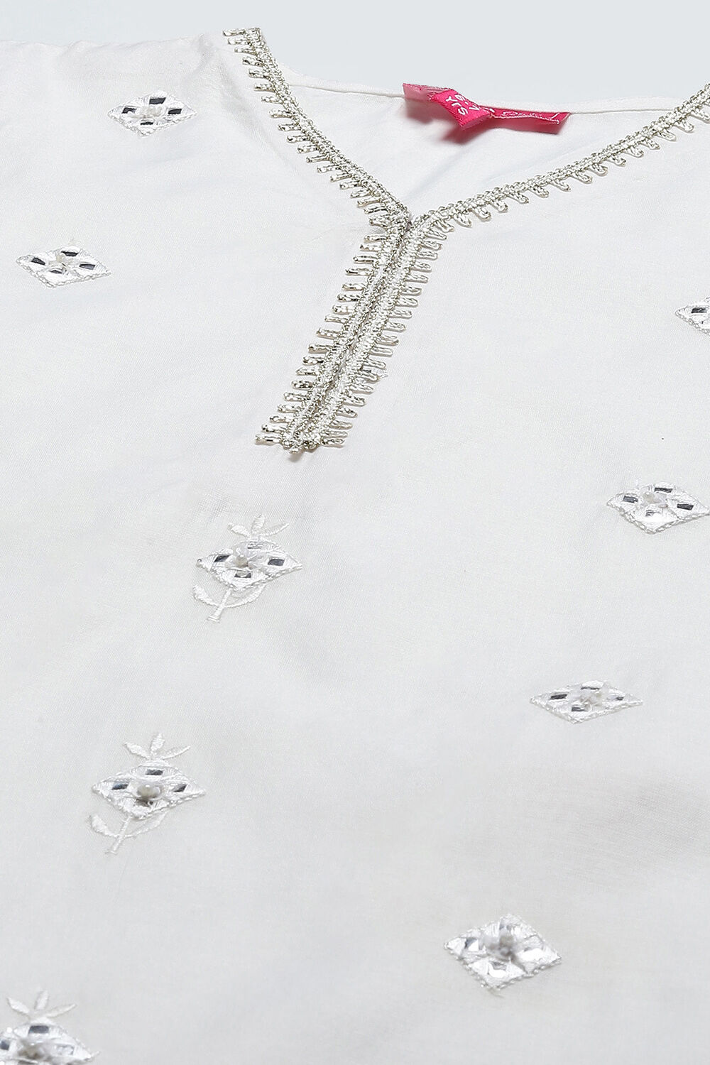 White Poly Chanderi Embroidered Mirror Work Suit Set image number 1