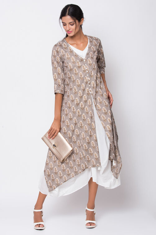 Grey Cotton Fusion Wear Dress image number 0