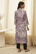 Plum and Off-White Printed Straight Kurta image number 3