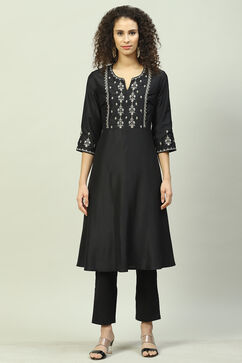 Black Art Silk Anarkali Kurta Pants Suit Set image number 1