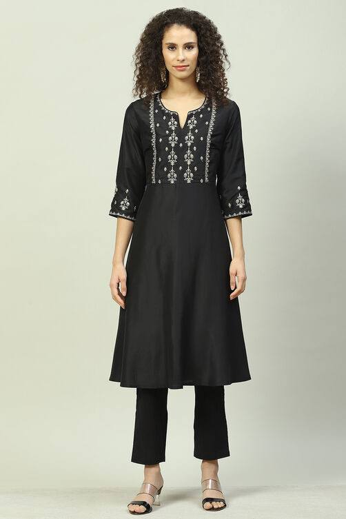 Buy Black Art Silk Anarkali Kurta Pant Suit Set for INR2299.50 |Biba India