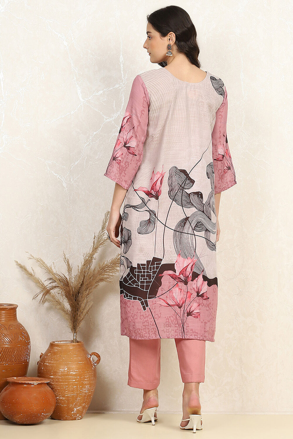 Wine Linen Blend Unstitched Suit Set image number 5