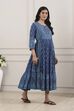 Indigo Ethnic Motifs Flared Midi Dress image number 4