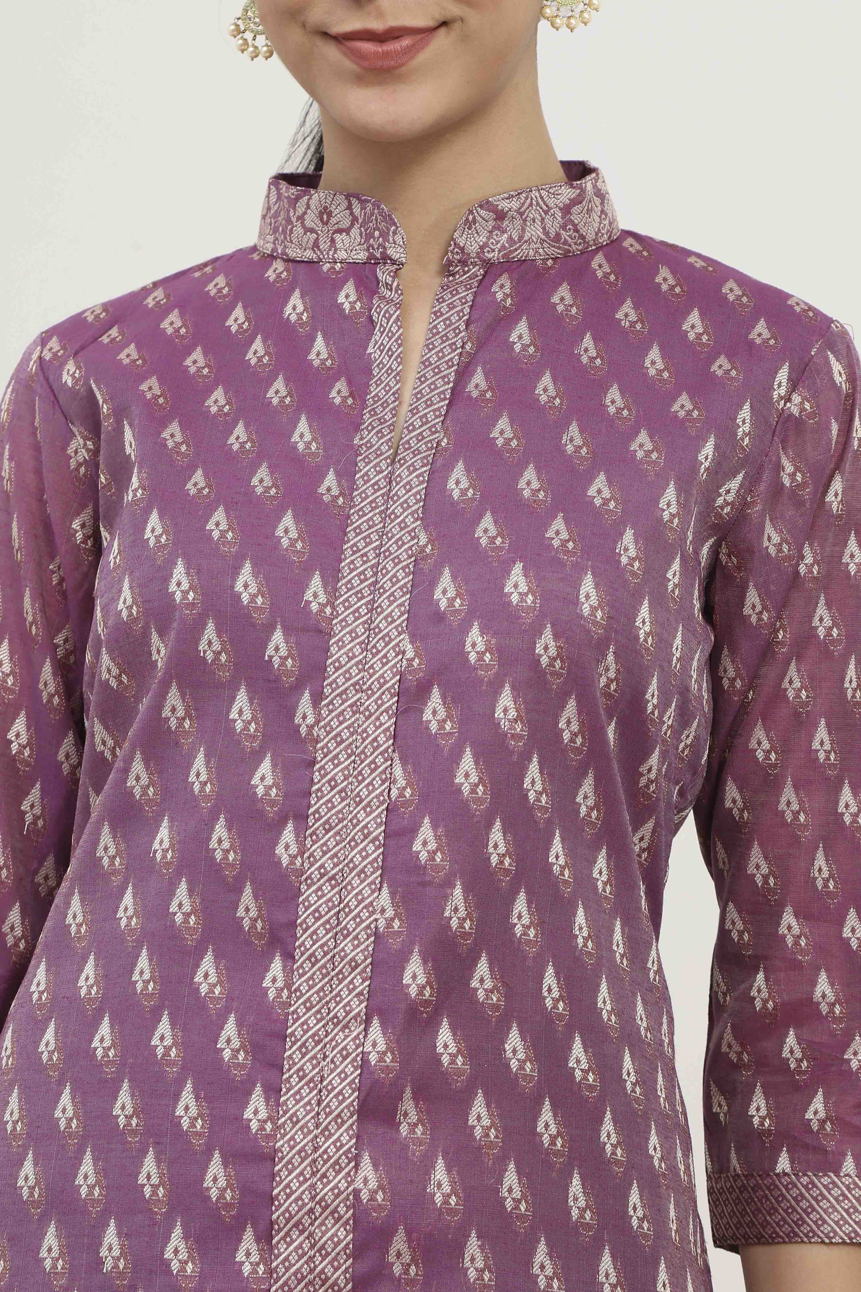 Mustard Chanderi Blend Brocade Unstitched Suit Set image number 2