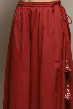 Red Cotton Straight Printed Kurta Sharara Suit Set image number 2