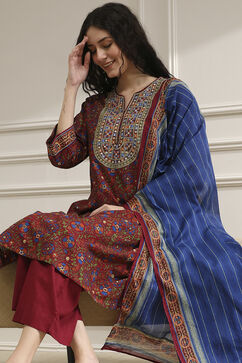 Rust and Blue Cotton Printed A-Line Suit Set image number 7