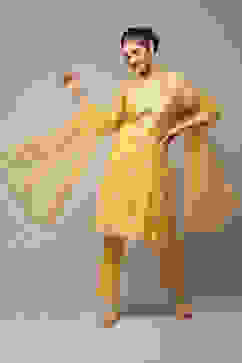 Yellow Cotton Blend Straight Kurta Suit Set image number 0