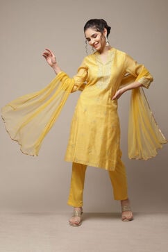 Yellow Cotton Blend Straight Kurta Suit Set image number 0